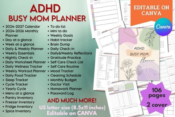 Download ADHD Busy Mom Planner - Canva Template - Premium Resources